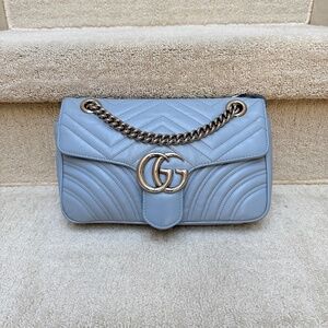 GUCCI Calfskin Matelasse GG Marmont small in baby blue